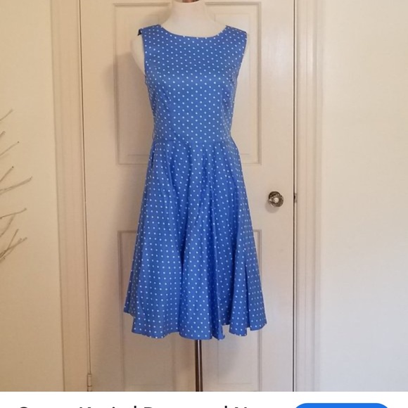 Grace Karin Blue and White Polka Dot A-Line Skirt - Picture 2 of 7